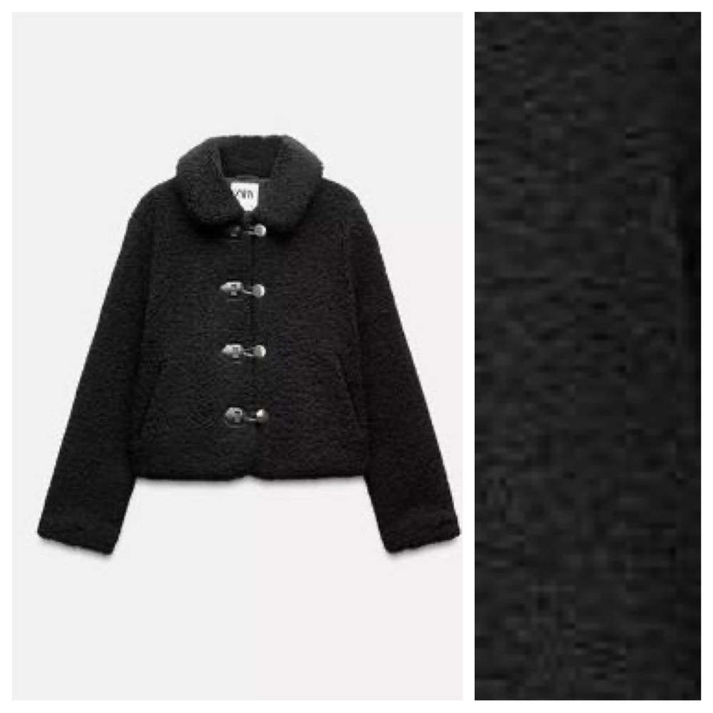 NWT. Zara Black Faux Shearling Collared Jacket. Size S, M.